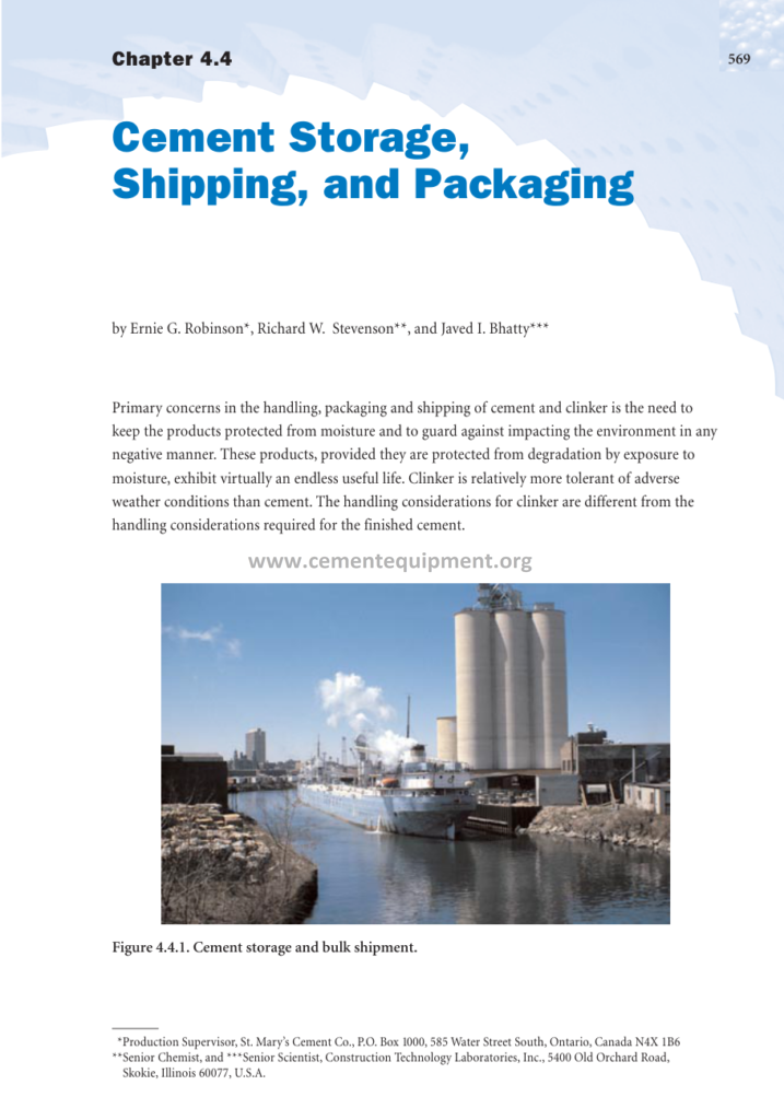Cement Storage, Shipping and Packing