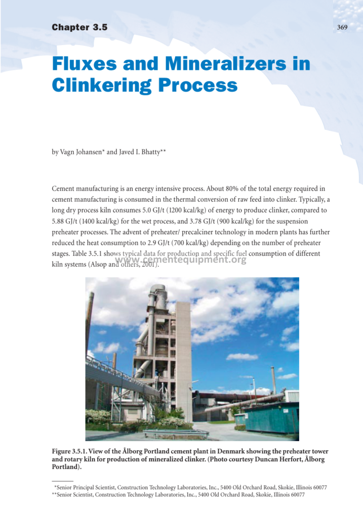 Fluxes and Minrelizers in clinker processing