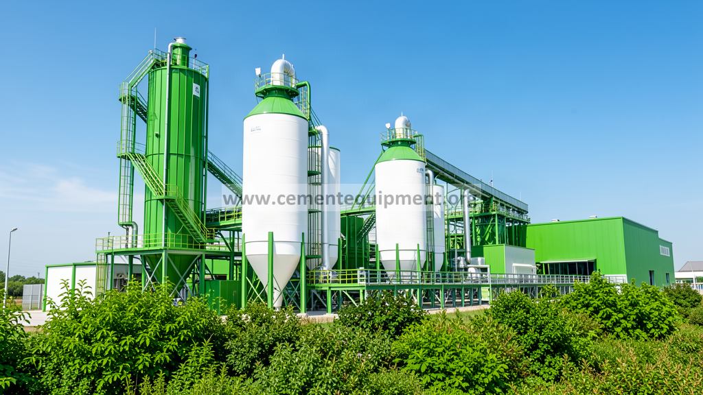 Modern green low-carbon cement production plant with sustainable landscaping