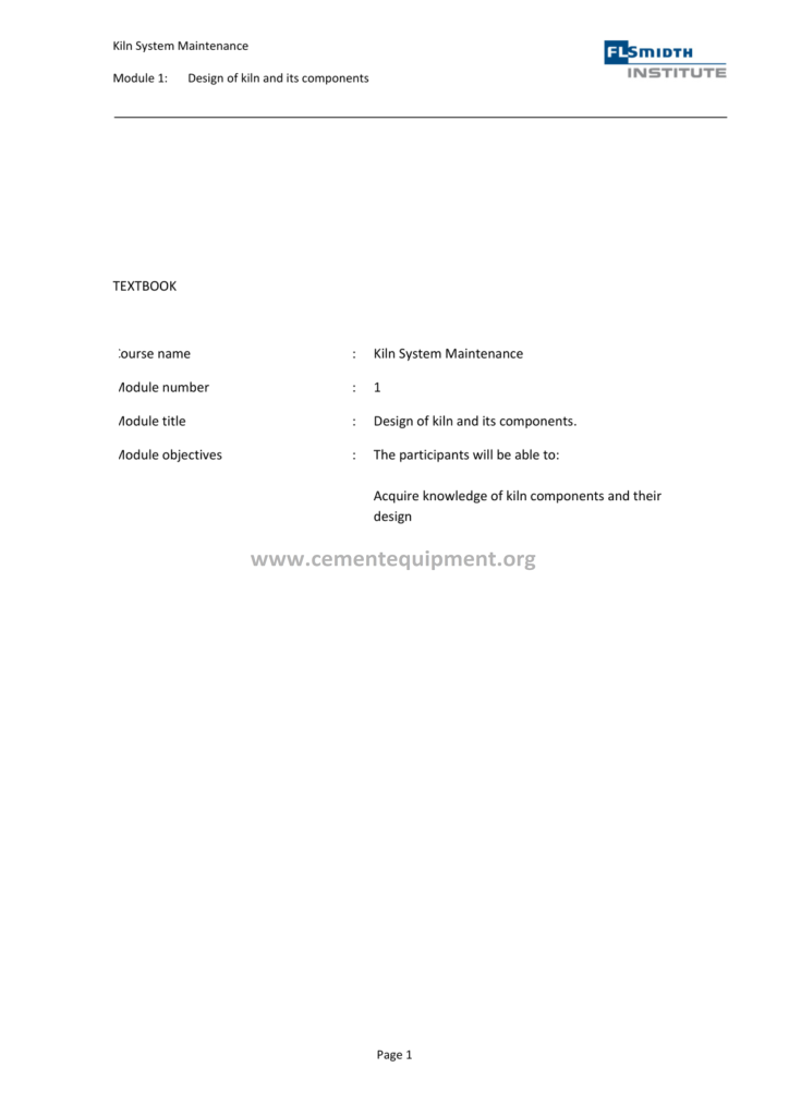 Kiln System Maintenance Module 1 Design of kiln and its