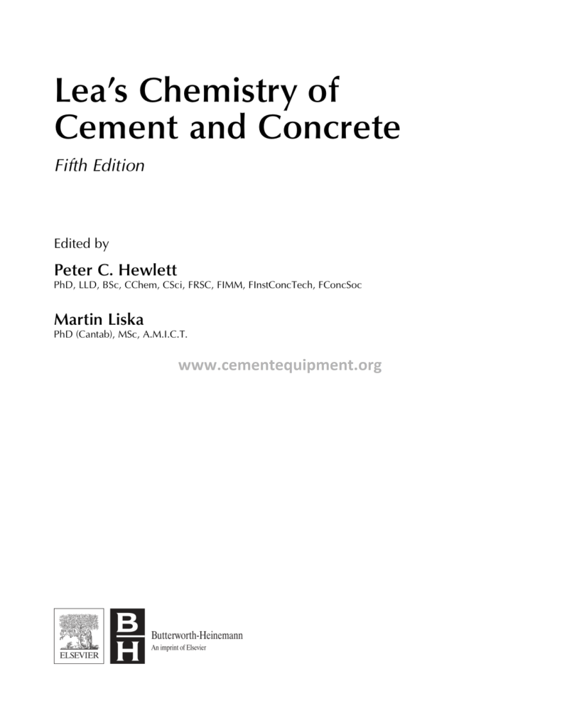 Leas Chemistry of Cement and Concrete 5th Edition 2019