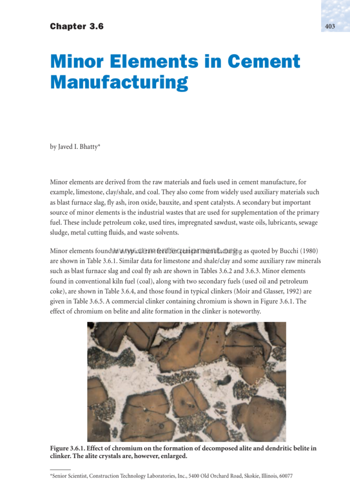 Minors Element in Cement Manufacturing
