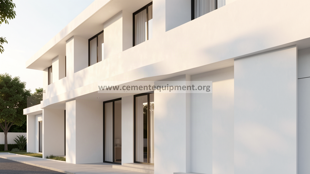 White decorative cement facade of a modern minimalist architectural building