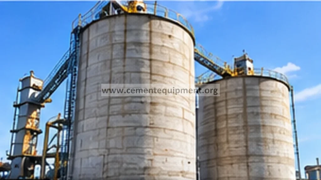 Clinker storage silos and conveying equipment in a cement plant