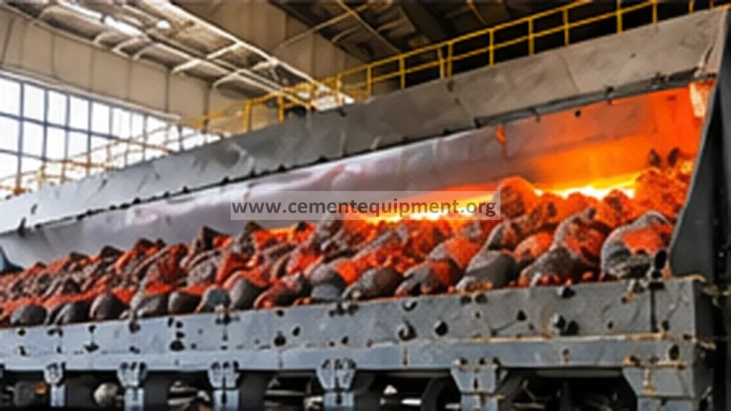 Clinker cooler grate plates carrying hot clinker through the cooling zone