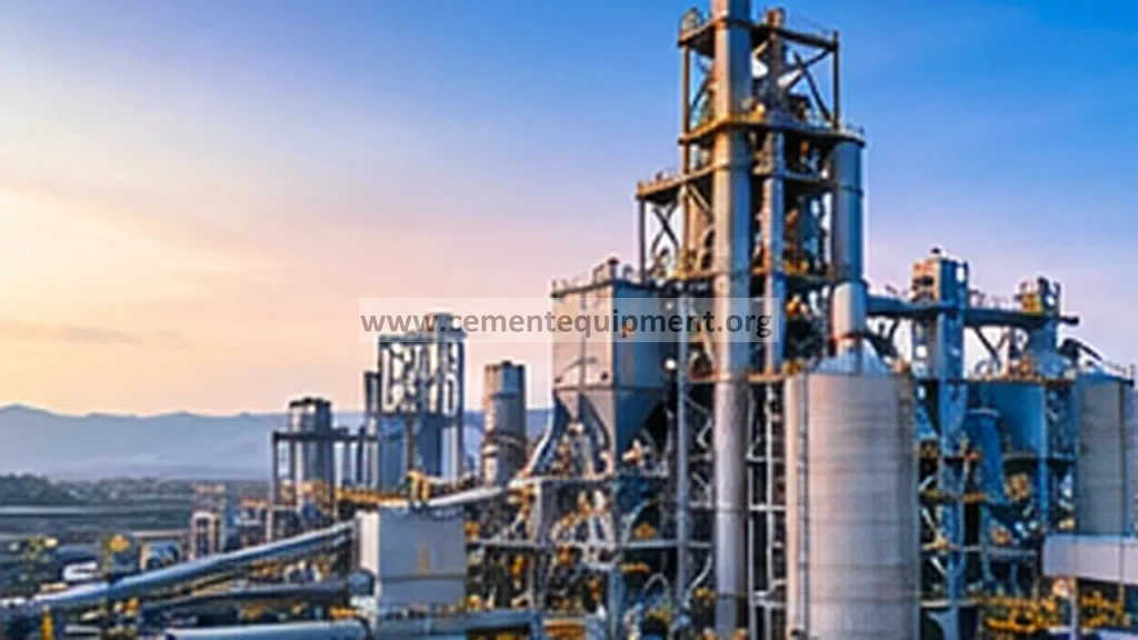 Wide overview of an integrated cement plant showing major process structures and material handling systems