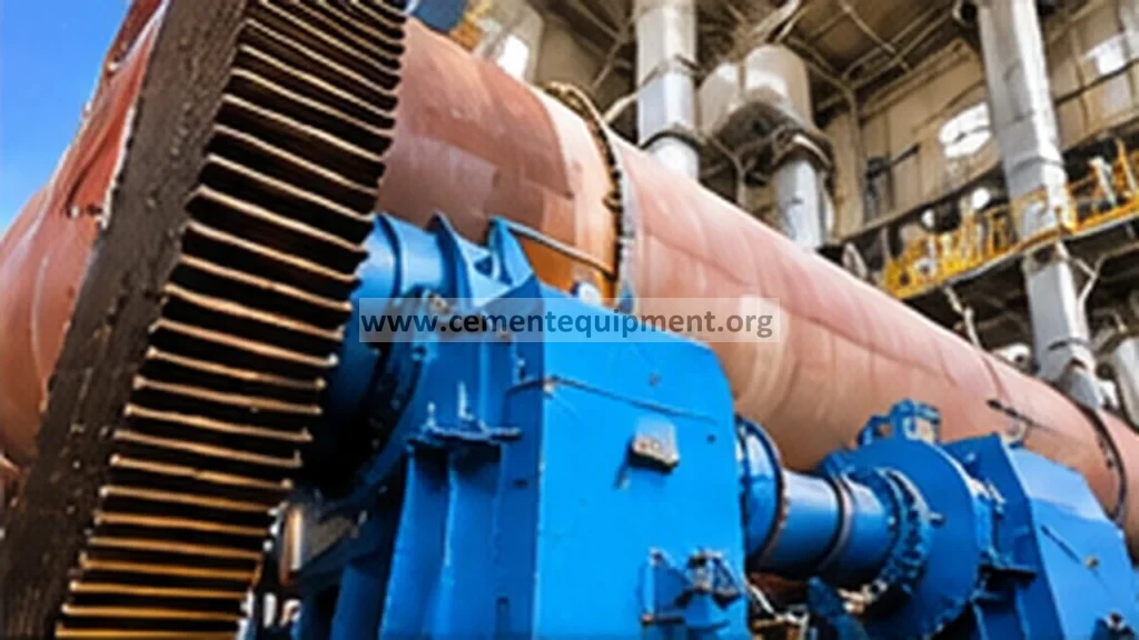 Rotary kiln girth gear and pinion drive assembly in a cement plant