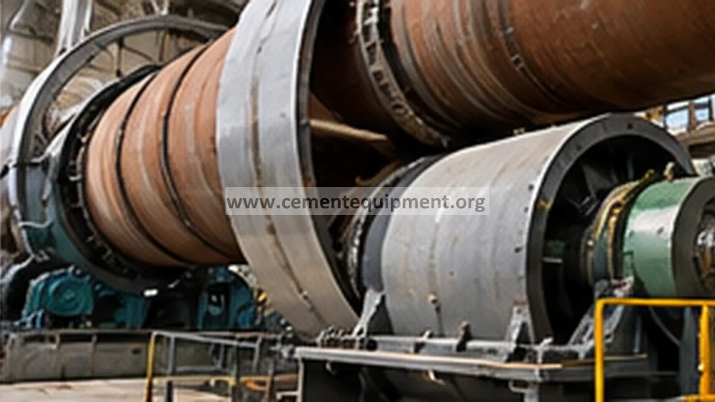 Rotary kiln riding ring and tyre around the kiln shell in a cement plant