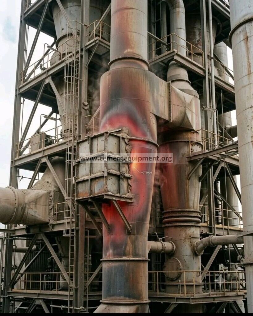 Preheater cyclone or riser duct with localized shell heating and external stone box; illustrative image provided by article author